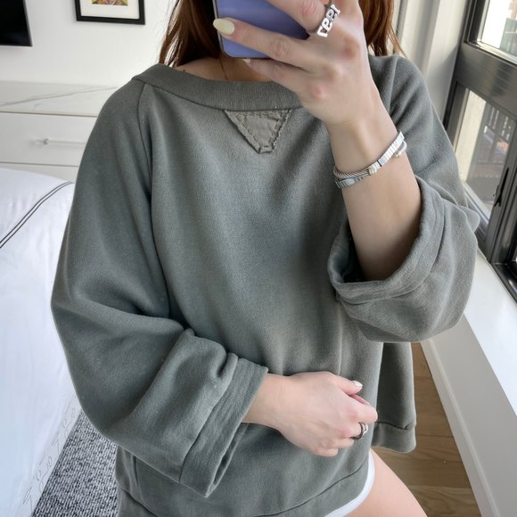 SemiCouture Button Back Oversized Sweatshirt Green/Grey Small - Picture 3 of 7